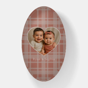 Custom Photo Name Terracotta Beige Plaid Paperweight