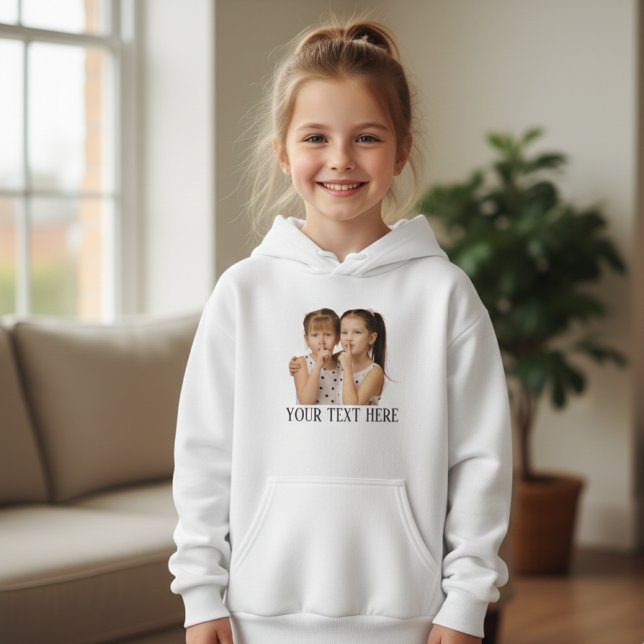  Custom Photo & Name Text Kids Hoodie (Creator Uploaded)