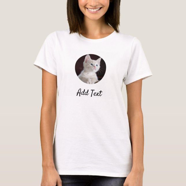 Custom Photo Name Text Personalized Pet Cat  Mom T-Shirt (Front)
