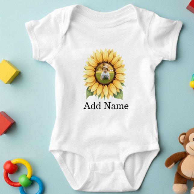 Custom Photo Name Text Personalized Sunflower  Baby Bodysuit (Creator Uploaded)
