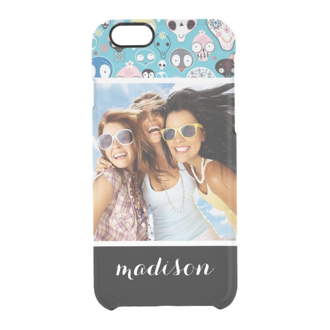 Custom Photo & Name Texture laughing skull Uncommon iPhone Case (Back)