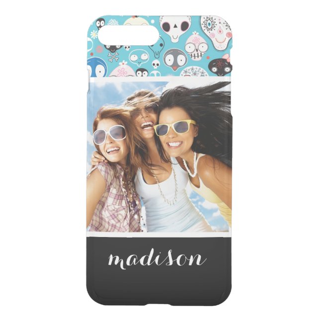Custom Photo & Name Texture laughing skull Uncommon iPhone Case (Back)