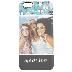Custom Photo & Name Texture laughing skull Clear iPhone 6 Plus Case