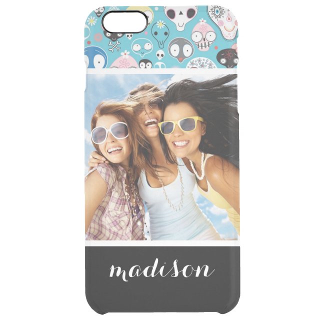Custom Photo & Name Texture laughing skull Uncommon iPhone Case (Back)