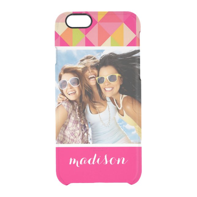 Custom Photo & Name Triangles geometrical pattern Uncommon iPhone Case (Back)