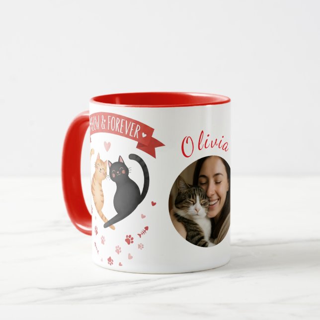 Custom Photo & Name Valentine's Cat Mom Gift Mug (Front Left)