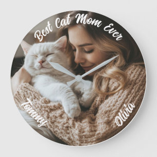 Custom Photo & Name Wall Clock – Gift for Cat Mom