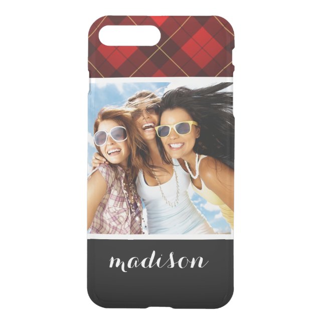 Custom Photo & Name Wallace tartan background Uncommon iPhone Case (Back)