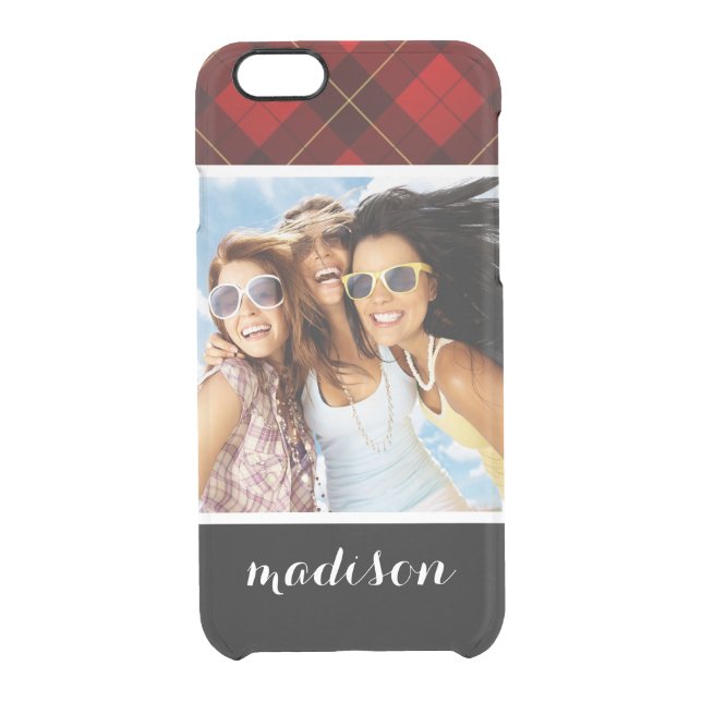 Custom Photo & Name Wallace tartan background Uncommon iPhone Case (Back)