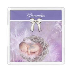 Custom Photo & Name/White Bow Acrylic Tray