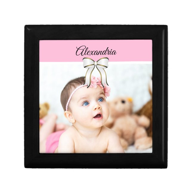 Custom Photo & Name /White Bow Gift Box (Front)