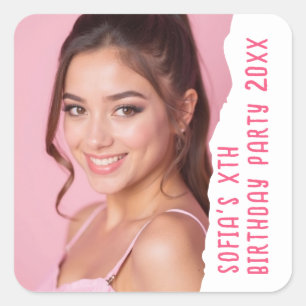 Custom Photo Name Year Birthday Party Any Age Square Sticker