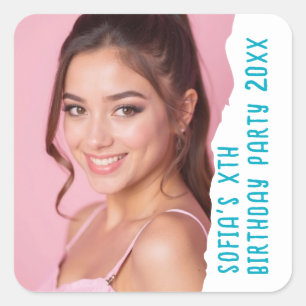 Custom Photo Name Year Birthday Party Any Age Square Sticker