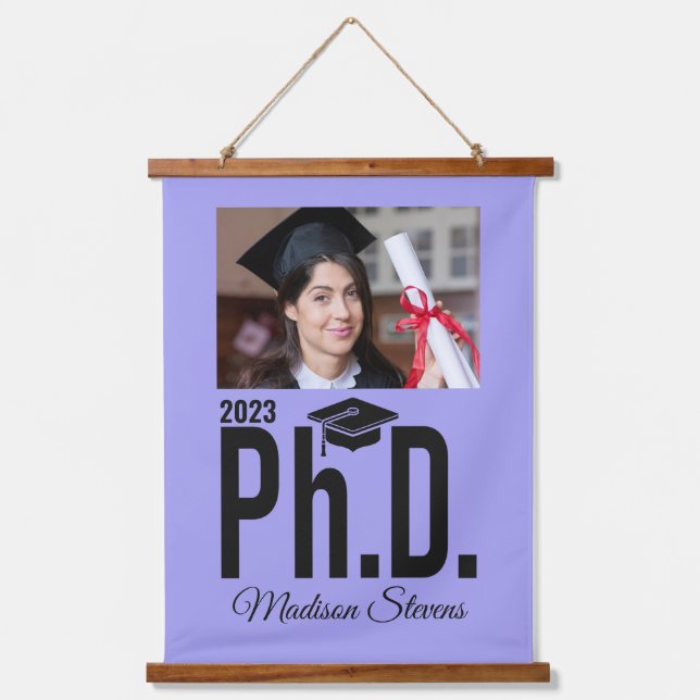 Custom photo, name, year & color Ph.D. Hanging Tapestry (Front)