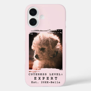 Custom Photo Name Year Funny Cute Dog Phrase Pink iPhone 16 Case