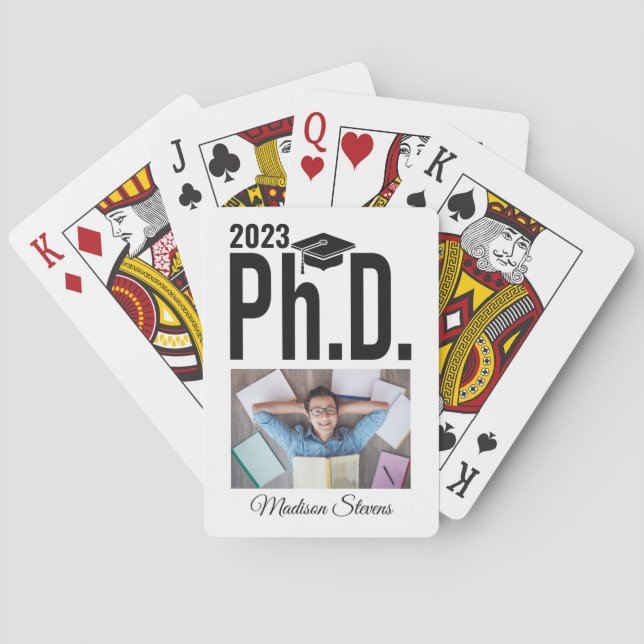 Custom photo, name & year Ph.D. Poker Cards (Back)