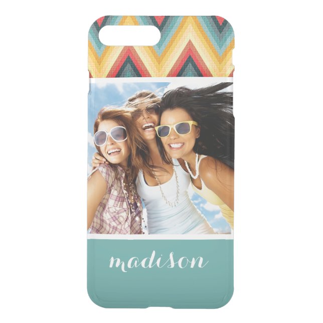 Custom Photo & Name Zig Zag Striped Background 2 Uncommon iPhone Case (Back)