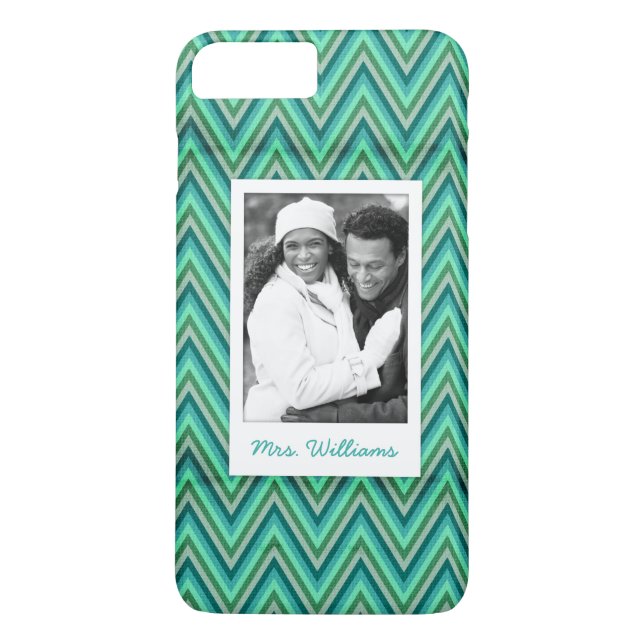 Custom Photo & Name Zig Zag Striped Background Case-Mate iPhone Case (Back)