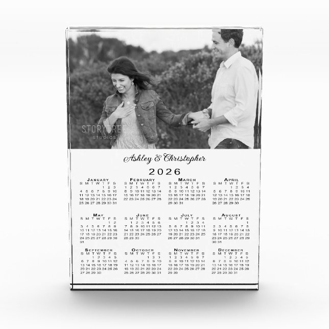 Custom Photo Names 2026 Calendar Desk Acrylic Award (Front)