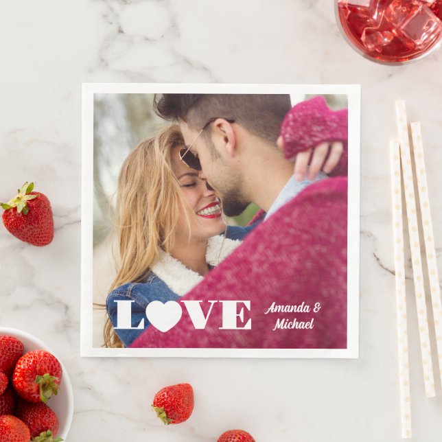 Custom Photo & Names LOVE Paper Dinner Napkins (Insitu)