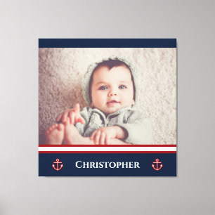 Custom Photo Nautical Marine Navy Blue Red White Canvas Print
