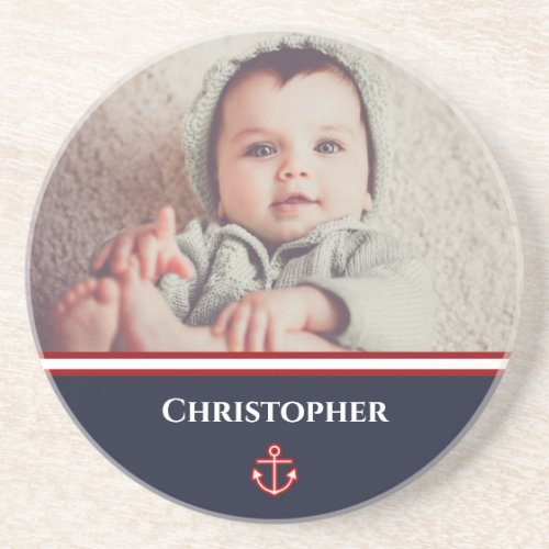 Custom Photo Nautical Marine Navy Blue Red White Coaster