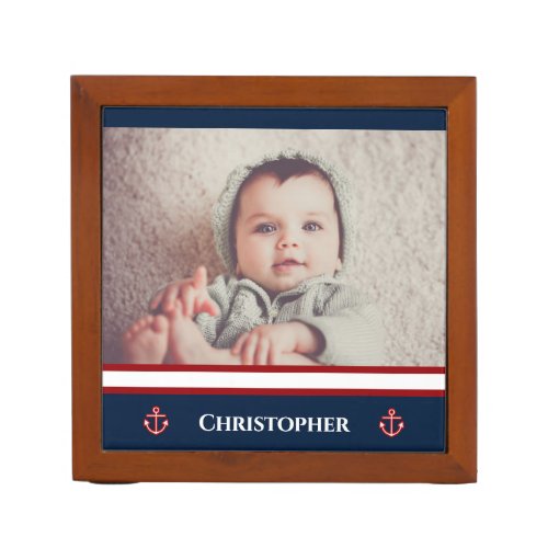 Custom Photo Nautical Marine Navy Blue Red White Desk Organizer