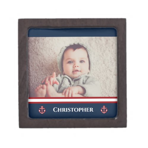 Custom Photo Nautical Marine Navy Blue Red White Gift Box