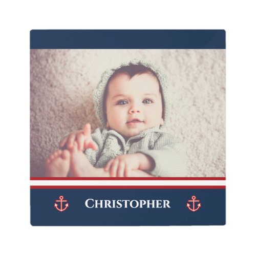 Custom Photo Nautical Marine Navy Blue Red White Metal Print