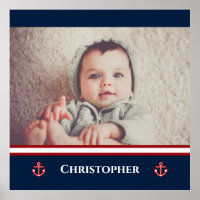 Custom Photo Nautical Marine Navy Blue Red White