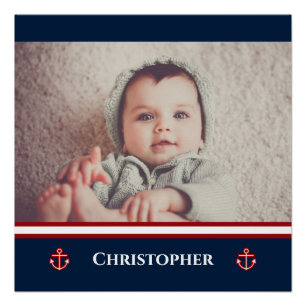 Custom Photo Nautical Marine Navy Blue Red White Poster