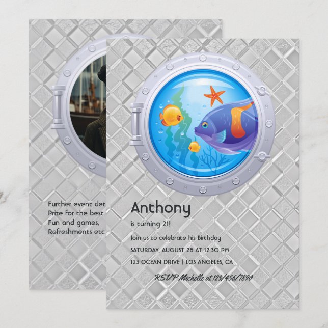 Custom Photo Nautical Porthole Birthday Invitation (Front/Back)