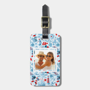 Custom Photo Nautical Red White And Blue Pattern Luggage Tag
