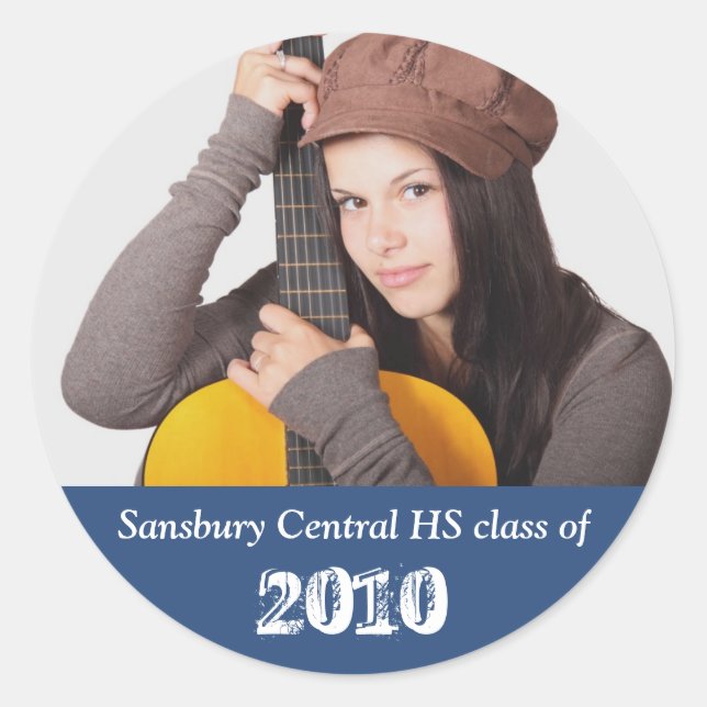 Custom photo navy blue graduation memory keepsake classic round sticker (Front)