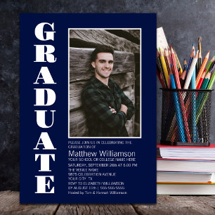 Custom Photo Navy Blue Graduation Party Invitation