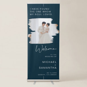 Custom Photo Navy Blue Wedding Welcome Retractable Banner