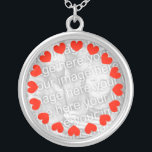 Custom photo necklace | Add your picture image<br><div class="desc">Custom photo necklace with red hearts in round circle | Add picture. Personalizable design with your image. Loving gift idea for women like wife girlfriend etc. Personalized design.</div>