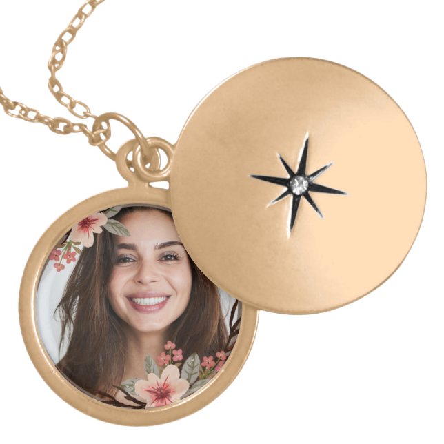 Custom photo necklace Round Locket, Gold Plated (Front)