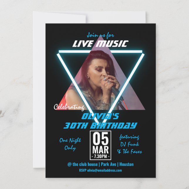 Custom Photo Neon and Black 30th Birthday Party Invitation (Front)