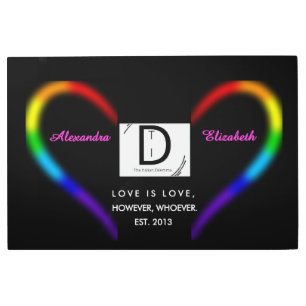 Custom Photo Neon Rainbow Heart LGBTQ Couples Anni Metal Print