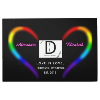 Custom Photo Neon Rainbow Heart LGBTQ Couples Anni Metal Print