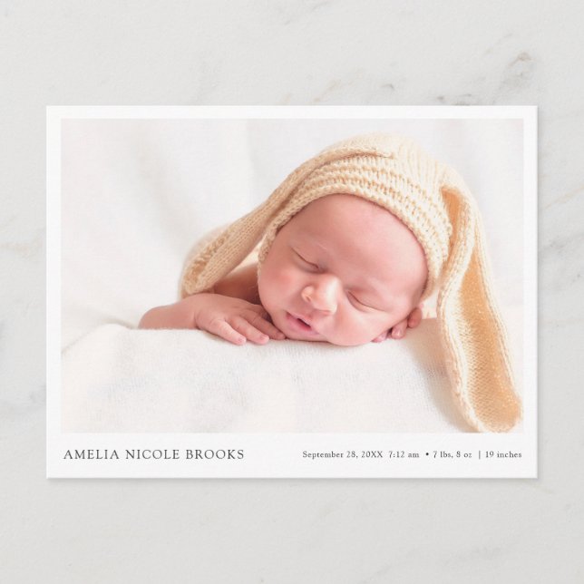 Custom Photo New Baby Boy Girl Birth Announcement Postcard (Front)