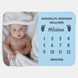 Custom Photo Newborn Name New Baby Month Milestone Baby Blanket