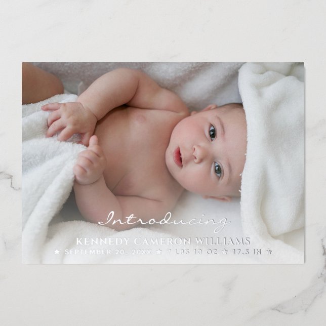 Custom Photo Newborn Simple Cute Hello Baby Birth Foil Invitation (Front)