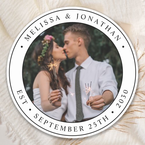 Custom Photo Newlywed Couple Name Est Date Wedding Classic Round Sticker