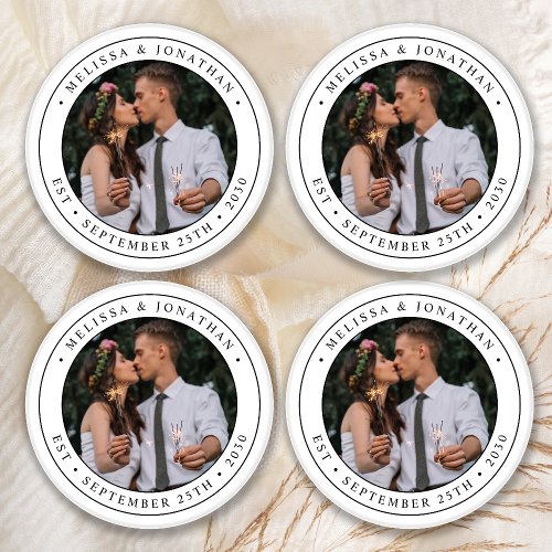 Custom Photo Newlywed Couple Name Est Date Wedding Coaster Set