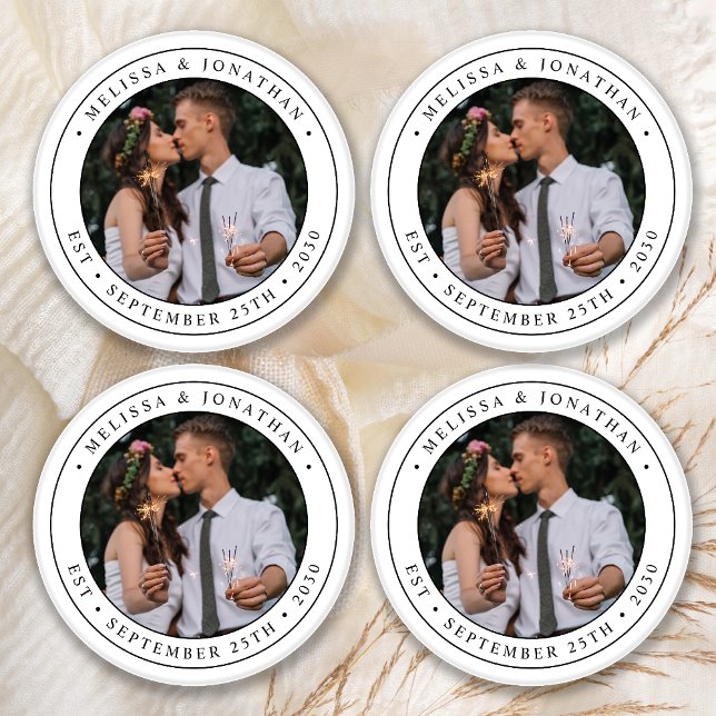 Custom Photo Newlywed Couple Name Est Date Wedding Coaster Set (Creator Uploaded)
