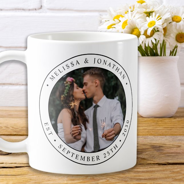 Custom Photo Newlywed Couple Name Est Date Wedding Coffee Mug (Creator Uploaded)