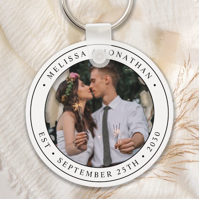 Custom Photo Newlywed Couple Name Est Date Wedding Keychain (Creator Uploaded)