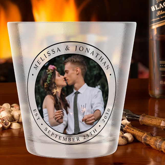 Custom Photo Newlywed Couple Name Est Date Wedding Shot Glass (Creator Uploaded)